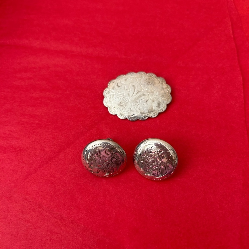 STERLING SILVER Elegant Floral Jewelry Set brooch and earrings 🤠